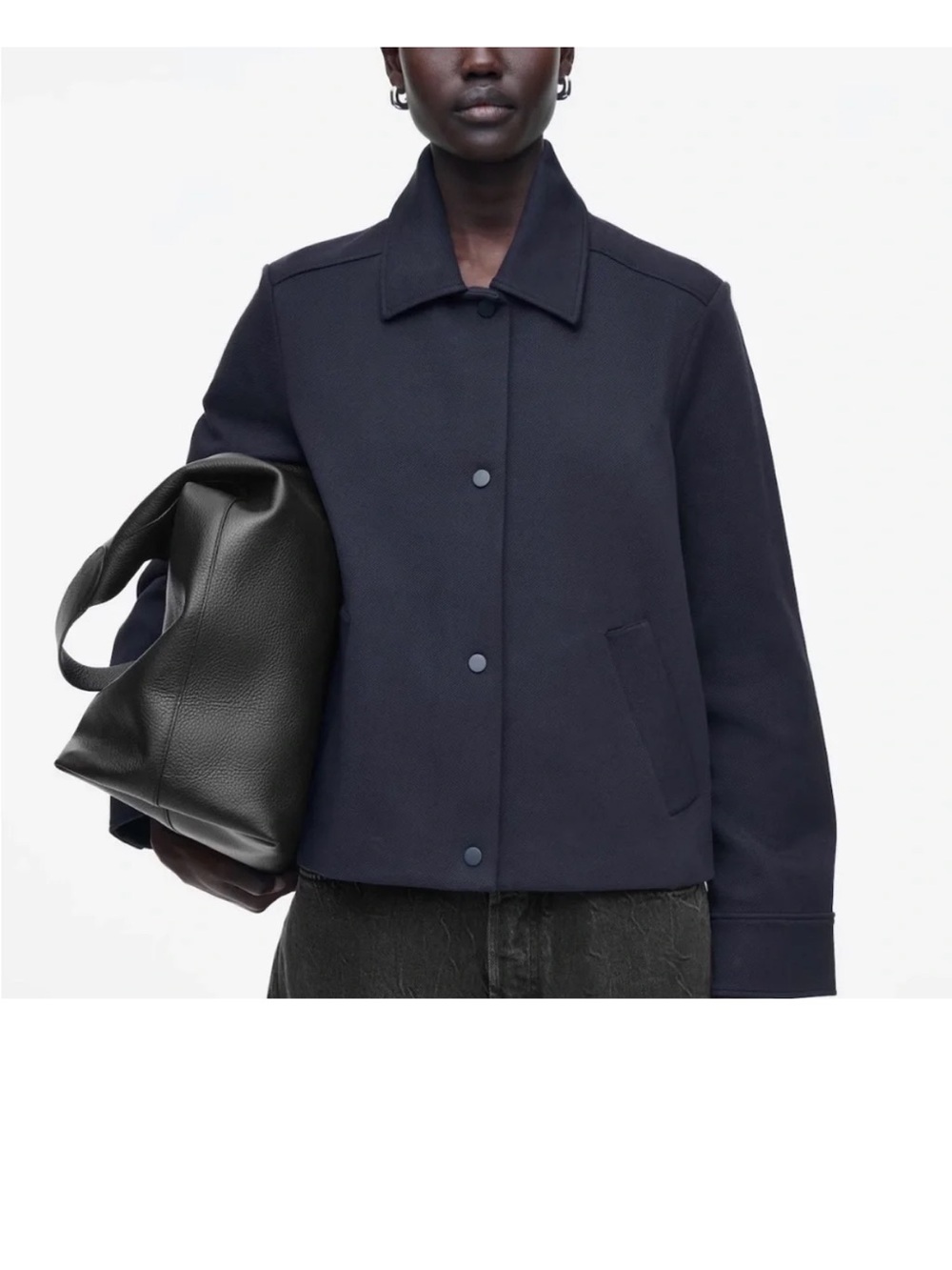 COS Navy Snap-Front Bomber Jacket - Picture 2 of 3